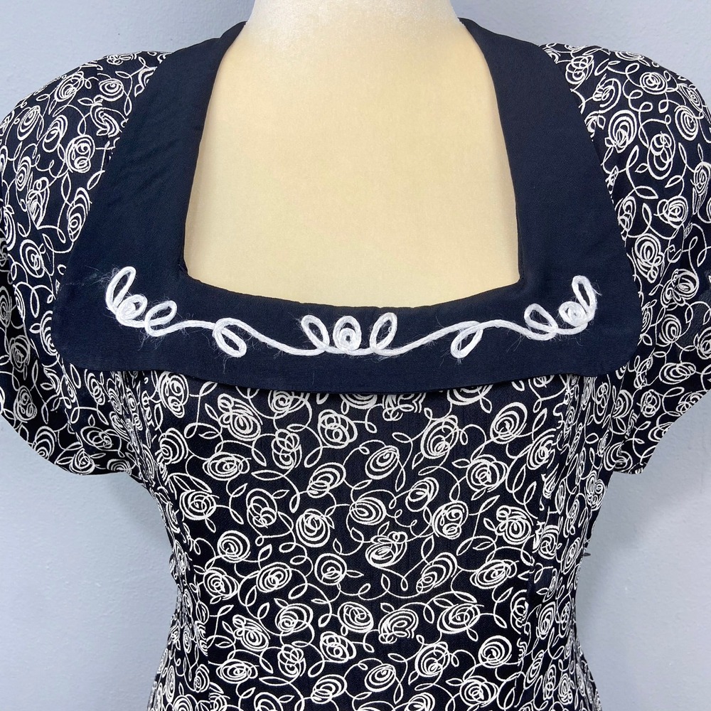 Vintage 80s 90s Laundry Shelli Segal Dress Sz 14 Black Floral Retro Swing Pinup - Picture 15 of 15